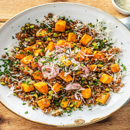 Butternut Squash Power Bowl with Farro, Pistachios, and Pickled Shallot