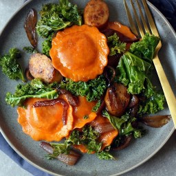 Butternut Squash Ravioli with Chicken Sausage and Kale