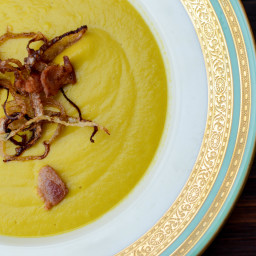 Butternut Squash Soup with Crispy Shallots and Bacon