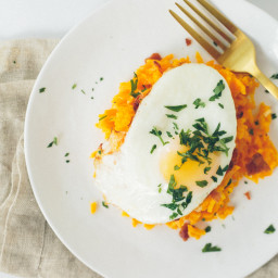 Butternut Squash Breakfast Risotto with Fried Egg and Bacon