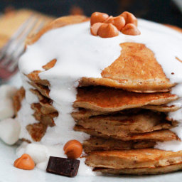 Butterscotch S'more Pancakes with Marshmallow Syrup