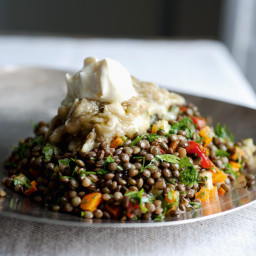 Lentils With Broiled Eggplant
