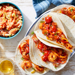 Cajun Shrimp Tacos with Marinated Vegetables & Cotija Cheese