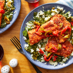 Cajun-Spiced Fish with Kale Rice & Pepper Topping