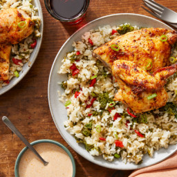 Cajun-Spiced Half Chickens with Kale & Pepper Rice