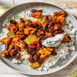 Cajun Spiced Roasted Vegetable Stew with Rice and Coriander Yoghurt