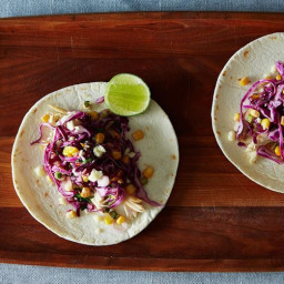 California Chicken Tacos with Corn and Red Cabbage Slaw