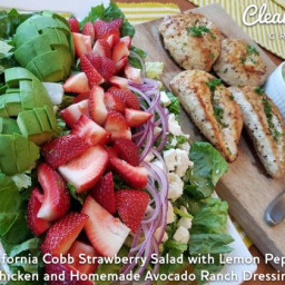 California Cobb Strawberry Salad with Lemon Pepper Chicken and Homemade Avo