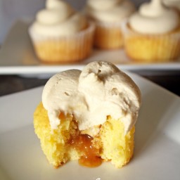 Caramel Filled Yellow Cupcakes with Whipped Caramel Frosting {Recipe!}