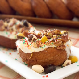Caramel Frosted M and M's® Pecan Pie Doughnuts