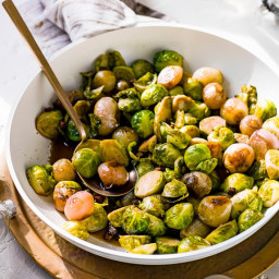Caramelised shallots and brussels sprouts
