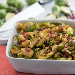 Caramelized Brussels Sprouts with Dried Cranberries and Bacon