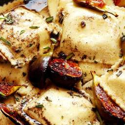Caramelized Figs and Ravioli with Rosemary Brown Butter and Crispy Prosciut