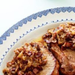 Caramelized onion and bacon smothered pork chops