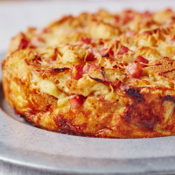 Caramelized Onion, Ham, and Provolone Breakfast Bread Pudding