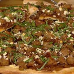 Caramelized Onion, Sausage and Basil Pizza