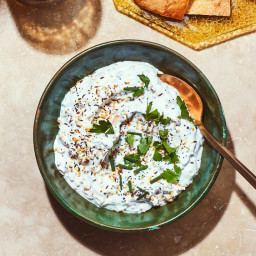 Caramelized Shallot Dip with Toasted Everything Bagel Topping