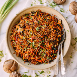 Caramelized Soy Sauce Noodles with Sweet Potato and Mushrooms