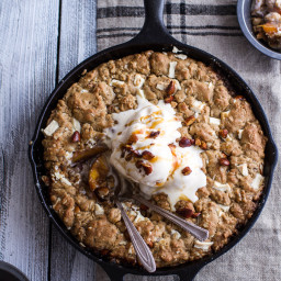 Caramelized Peach and Whole Wheat White Chocolate Oatmeal Skillet Cookie Pi