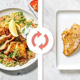 Carb Smart Harissa-Roasted Chicken Breasts with Tomato Bulgur Pilaf and Min
