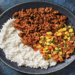 Caribbean Beef Chilli with Coconut Rice & Tomato-Mint Salsa Top rated | Ava