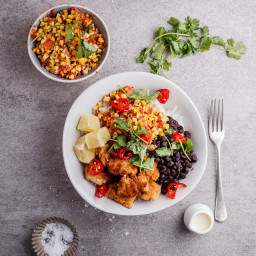 Caribbean chicken and rice bowls with grilled corn salsa