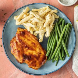 Carolina Barbecue Chicken with Quick Stovetop Mac ʼnʼ Cheese and Green Bean