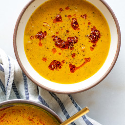 Carrot & White Bean Soup with Harissa Sesame Oil