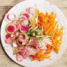 Carrot and Radish Slaw with Pickled Onions
