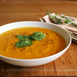 Carrot and sweet potato soup with ginger and coriander