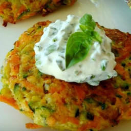 Carrot and Zucchini Pancakes with Basil Chive Cream
