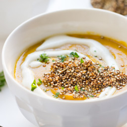 Carrot Ginger Bisque with Crispy Garlic Quinoa