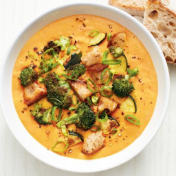 Carrot-Ginger Soup with Roasted Vegetables