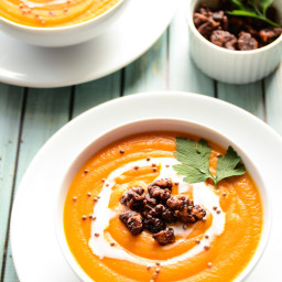 Carrot, Lentil and Squash Soup with Walnut Croutons