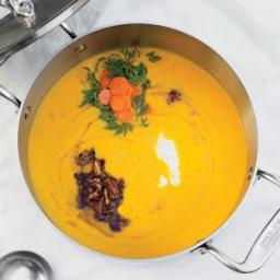 Carrot Soup with Brown Butter, Pecans, and Yogurt