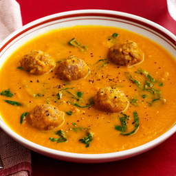 Carrot Soup with Turkey Meatballs and Spinach