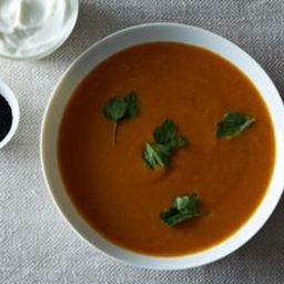 Carrot, Sweet Potato, and Red Lentil Soup with Moroccan Flavors