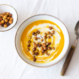 Carrot, Turmeric, and Ginger Soup with Cumin Roasted Chickpeas