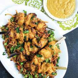 Cashew Chicken Satay with Carrot and Coriander Salad