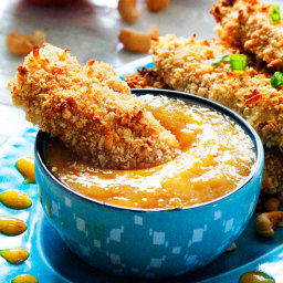 Cashew Coconut Crusted Chicken Tenders with Mango Honey Dip