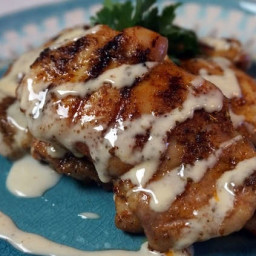 Cast Iron Grilled Chicken Thighs with Alabama White BBQ Sauce