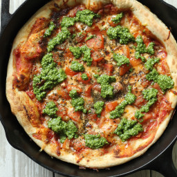 Cast-Iron Margherita Pizza with Pesto Drizzle