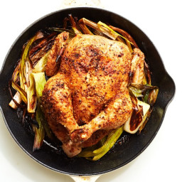 Cast-Iron Roast Chicken with Caramelized Leeks