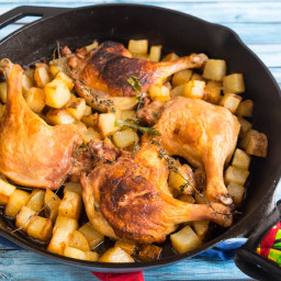 Cast Iron Roast Duck Legs with Potatoes and Shallots