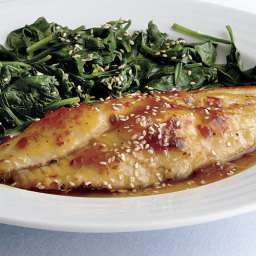 Catfish with Apricot-Chili Glaze and Wilted Spinach