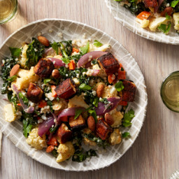 Cauliflower & Pearl Couscous Salad with Harissa-Marinated Frying Cheese