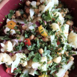 Cauliflower, Chickpea and Cherry Tomato Salad with Red Onion and Cilantro