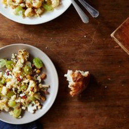 Cauliflower Salad with Pickled Grapes, Cheddar Cheese and Almonds