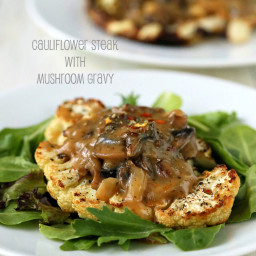 Cauliflower Steaks with Mushroom Gravy. Vegan Glutenfree Recipe