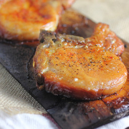 Cedar Plank Grilled Pork Chops with Brown Sugar Glaze
